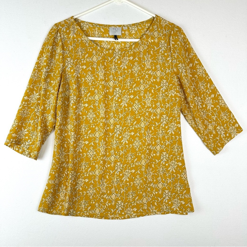 HD in Paris Anthropologie Long Sleeve Blouse Floral Gold Office Career